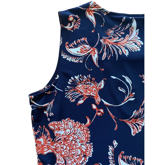 Women’s Tommy Hilfiger Size Large Keyhole Neckline Navy Floral Blouse Sleeveless - Picture 3 of 6